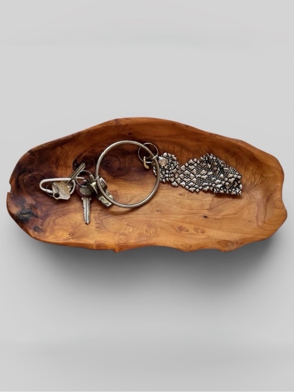 Hand Carved Solid Wood Catchall Bowl Organic Freeform Tray